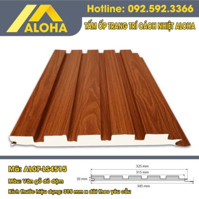 TẤM ỐP HỢP KIM PANEL ALOHA LAM SÓNG VÂN GỖ ĐỎ ĐẬM AL07-LS4515