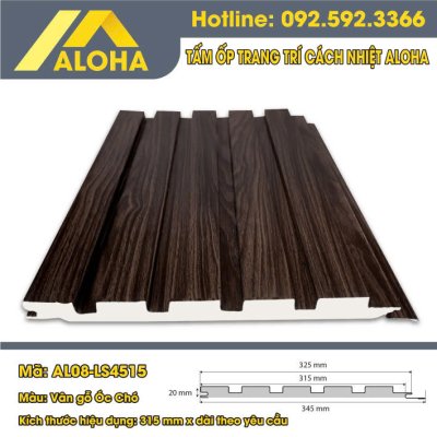 TẤM ỐP HỢP KIM PANEL ALOHA LAM SÓNG VÂN GỖ ÓC CHÓ AL08 - LS4515
