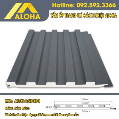 TẤM ỐP HỢP KIM PANEL ALOHA LAM SÓNG XÁM ĐẬM AL02- LS3030