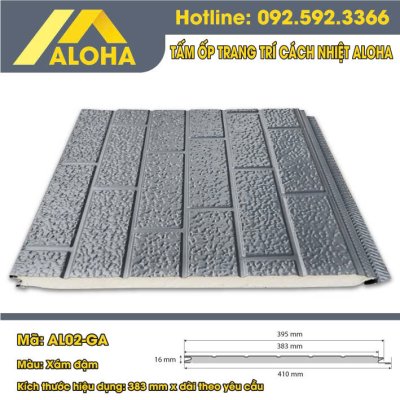 TẤM ỐP HỢP KIM PANEL ALOHA VÂN GẠCH XÁM ĐƠN SẮC